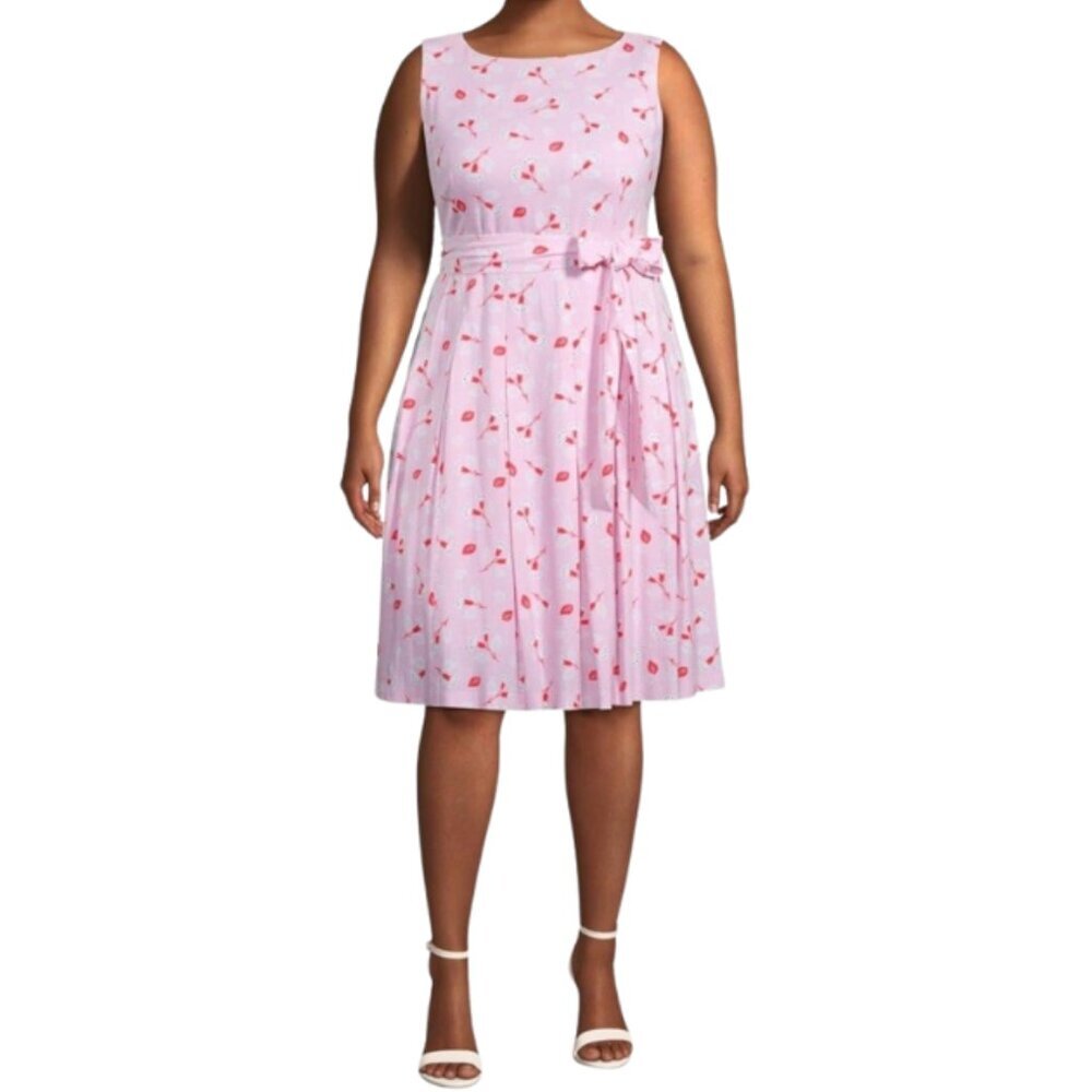 Anne Klein Bloomcore Pink Floral Linen Belted Midi Dress Size 4